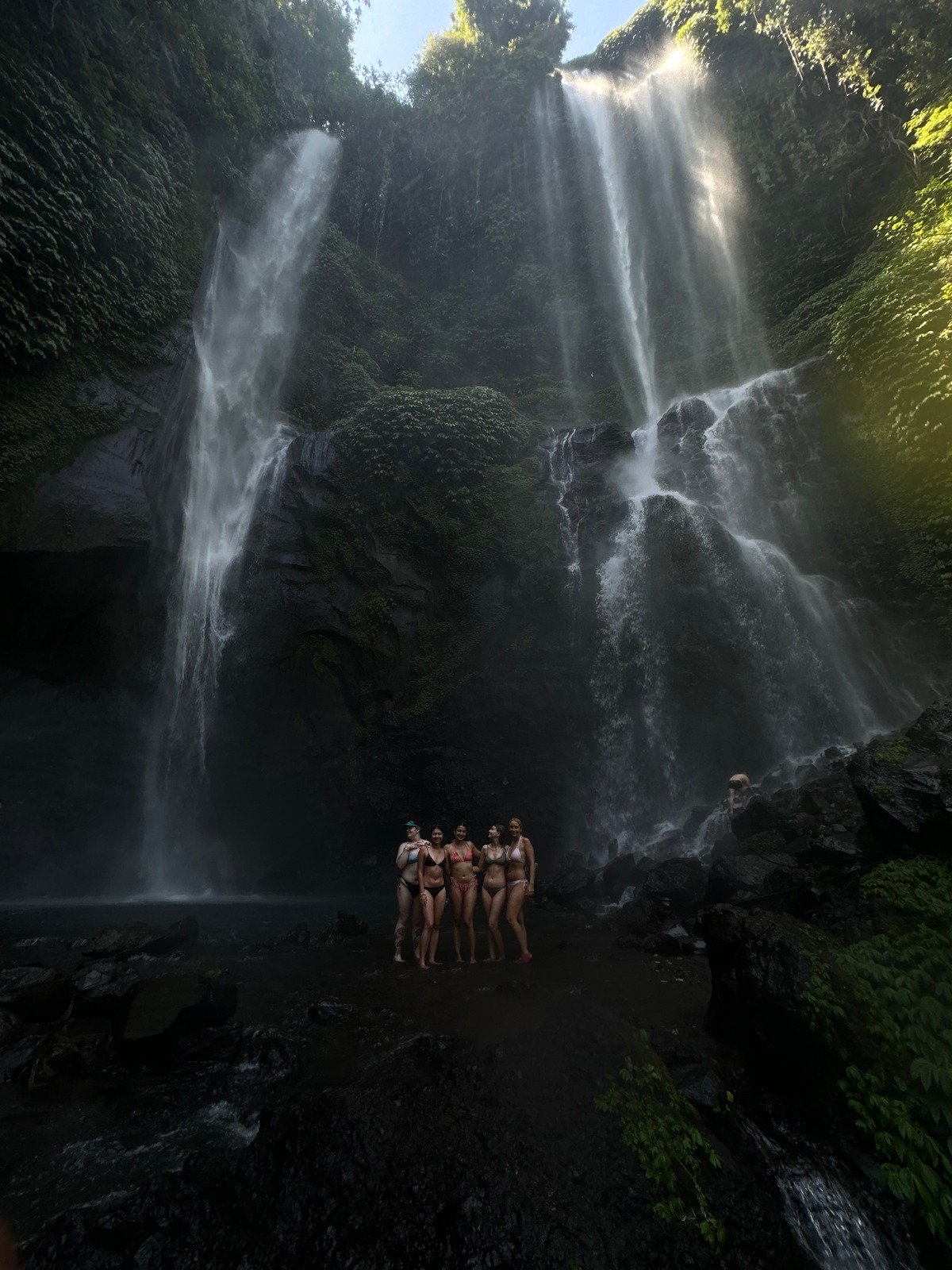 Garden yoga at sunrise in bamboo pavilion
